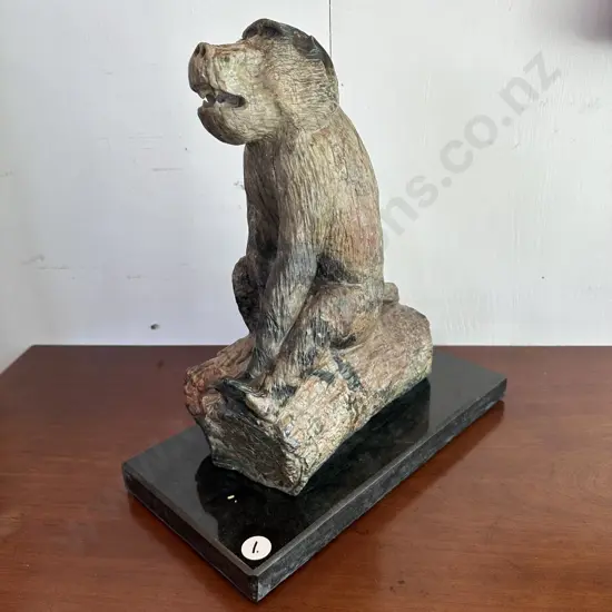 Primate stone sculpture , signed 43cm