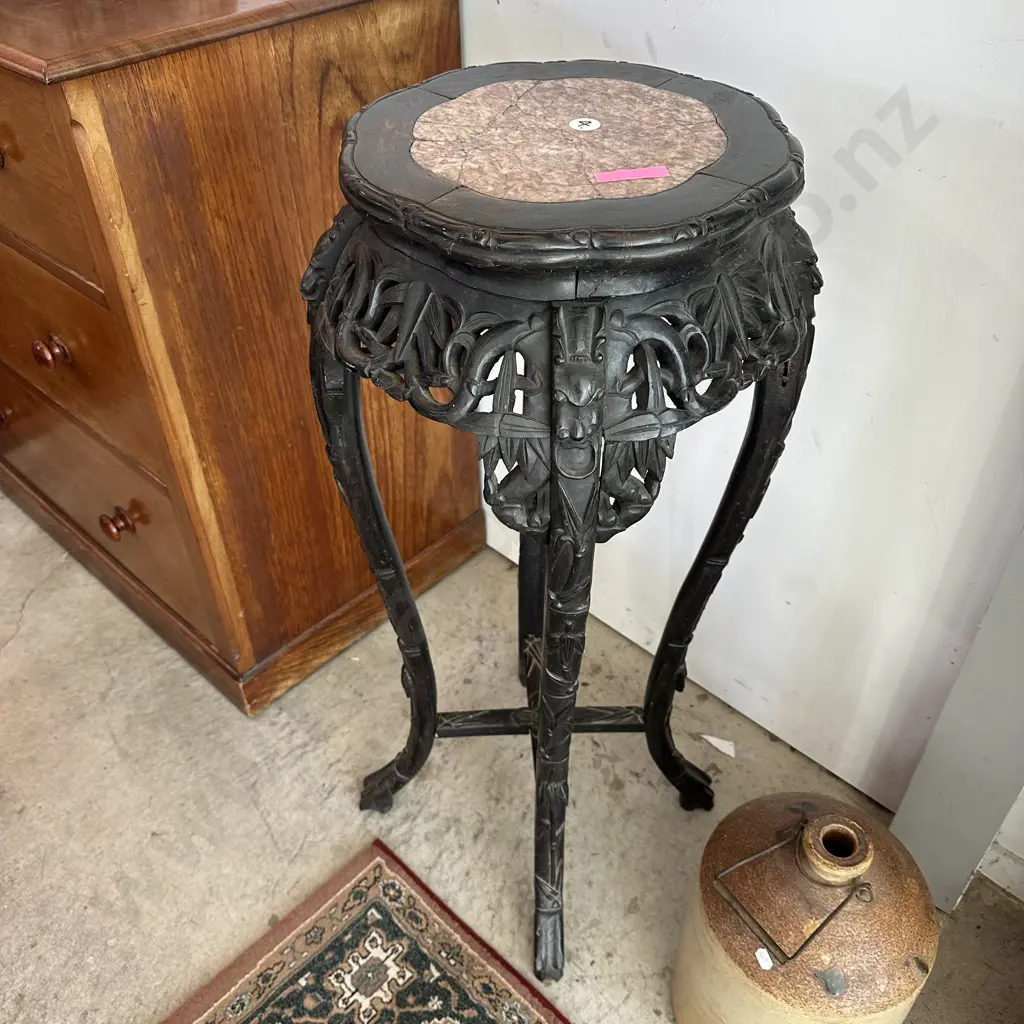 Carved Ebony & marble plant stand Image 1++
