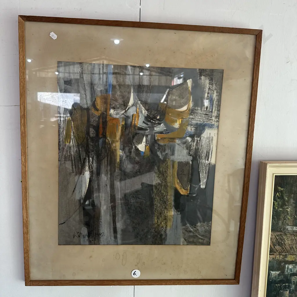 Signed abstract painting mid-century Image 1++