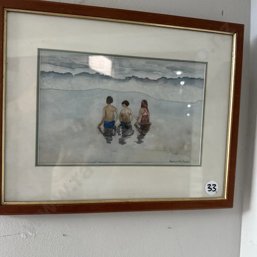 water colour by Karen Pallesen "beach babies" Image 1++
