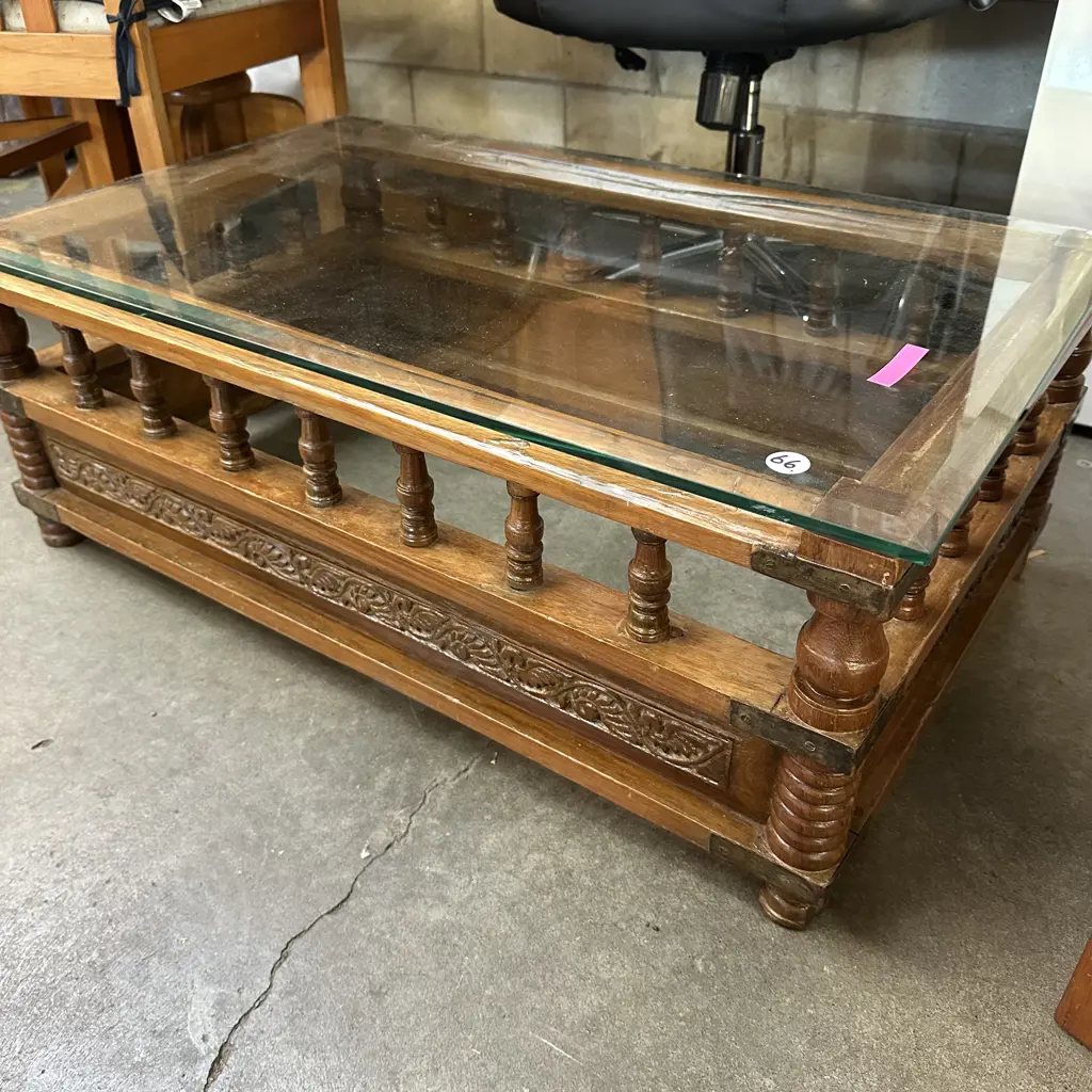 wooden carved base coffee table Image 1++