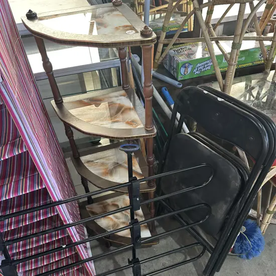 luggage diveider, chairs, corner shelf, tools, dressing table (all need to be taken)