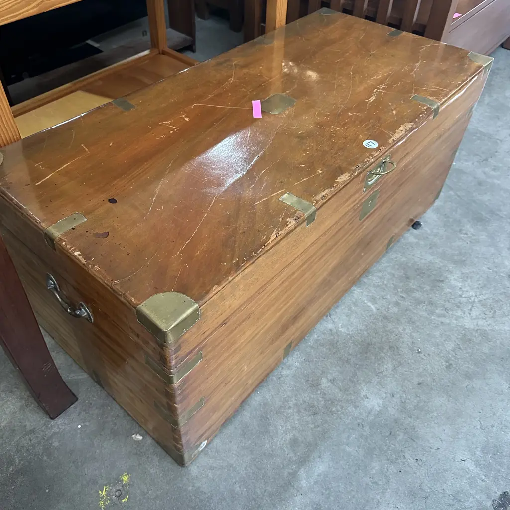 wooden trunk , brass inlays Image 1++