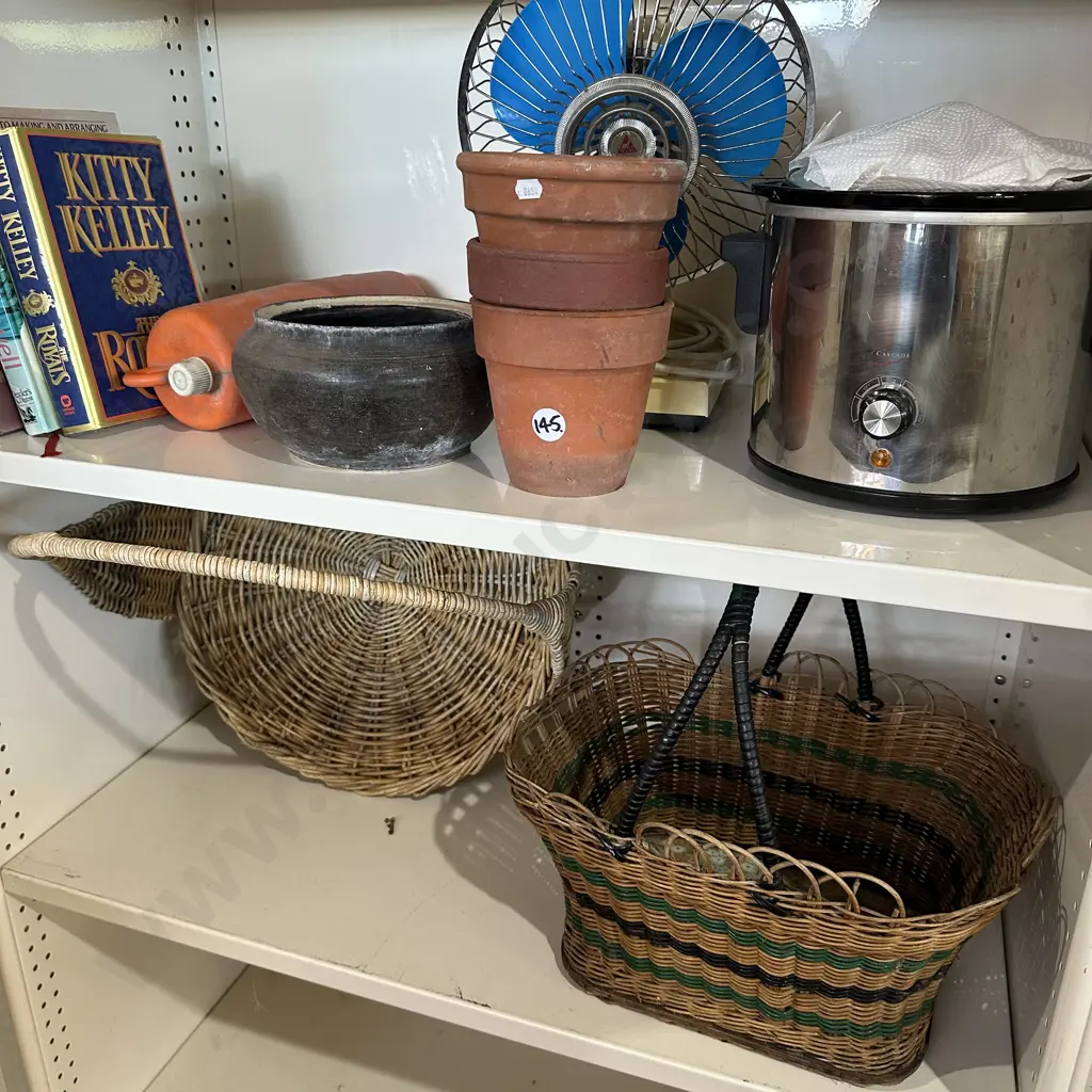 2 shelf lots inc wicker baskets and rice cooker Image 1++