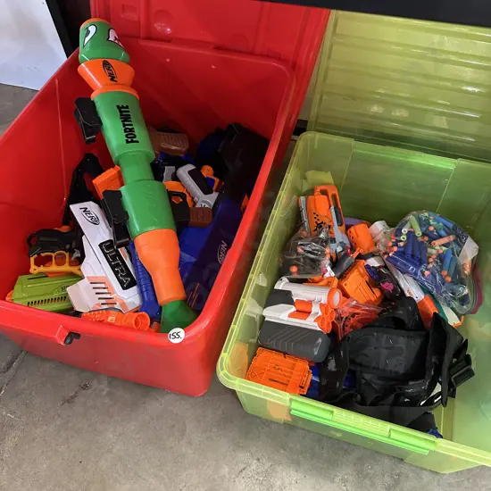 2 lidded bins of NERF wars