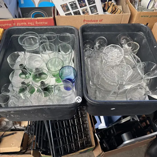 Two bins glass and crystalware.