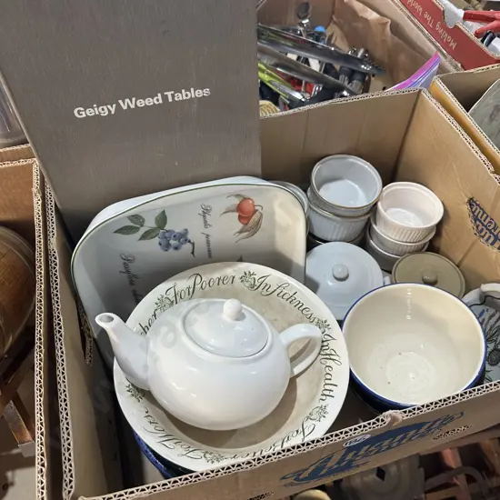 Ramekins, dinnerware and weed tables etc.