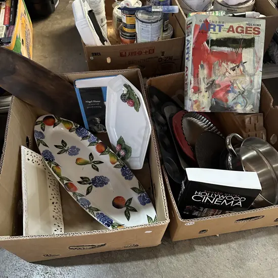 Two boxes assorted items and books.