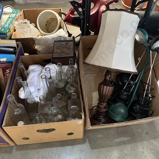 Two boxes lamp, reading lights, bottles