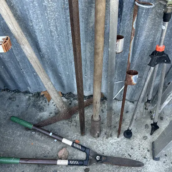 metal bar, tamper, pick, rod holders etc