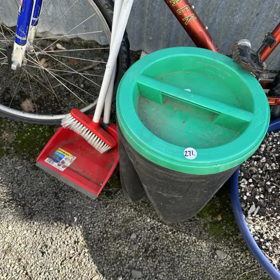 hand mixer and broom/shovel