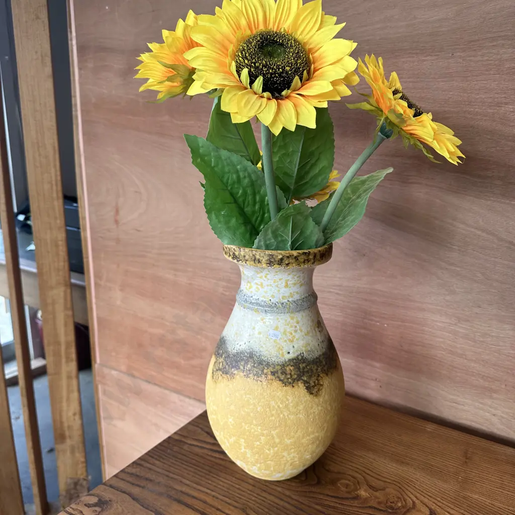 West German pottery vase 35cm plus flowers Image 1++