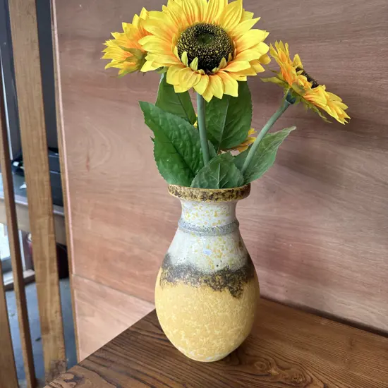 West German pottery vase 35cm plus flowers