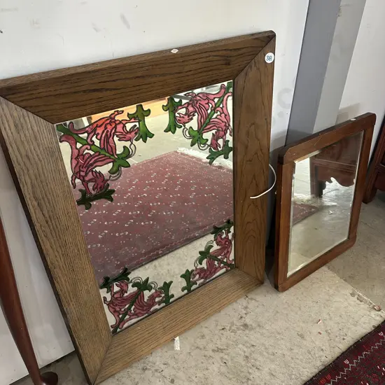 large Oak framed mirror plus other