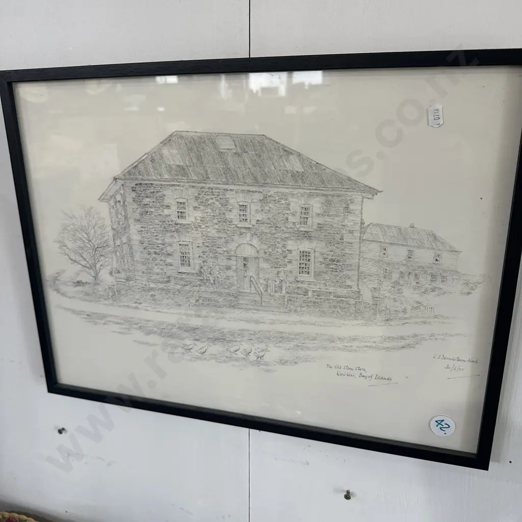 signed Pencil of the "Old stone store" Kerikeri 1977 Image 1++