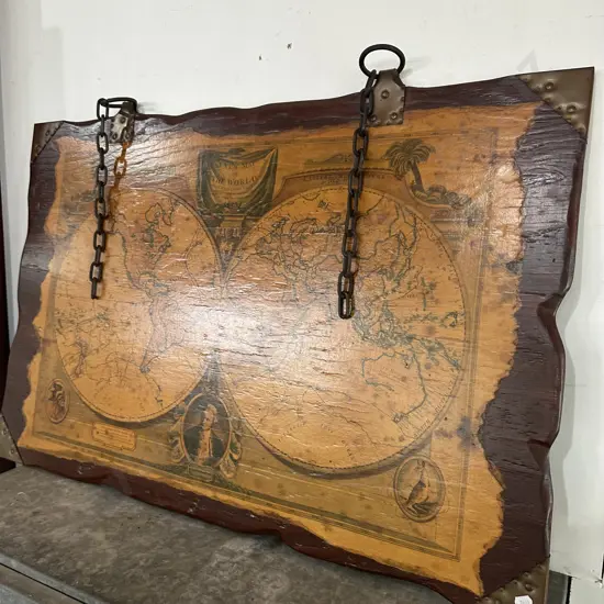 hanging wooden panel reproduction map of the world by Cook