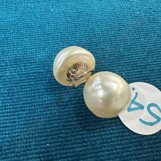 Pr large pearl ear clips with sterling silver clasps