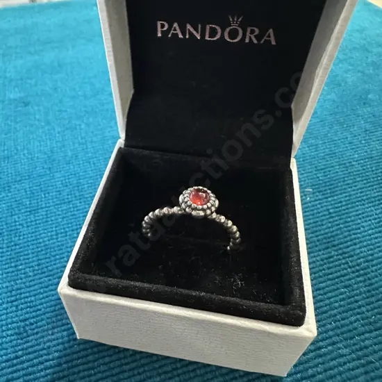 Pandora stamped 925 Sterling Silver & Garnet ring
