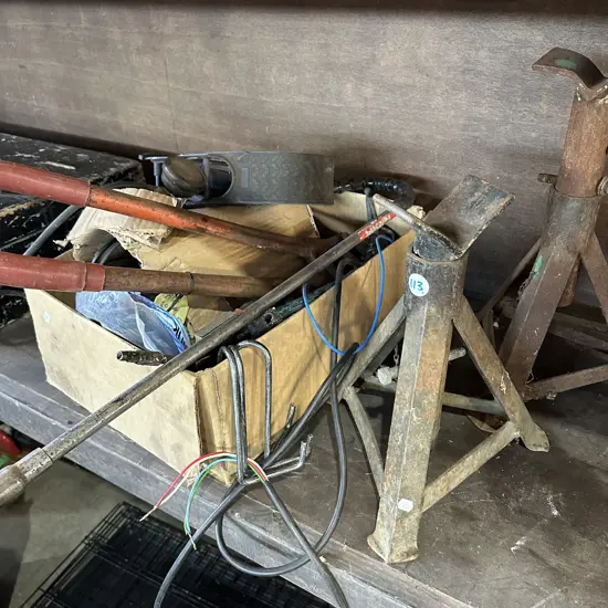 Axle stands and box of tools
