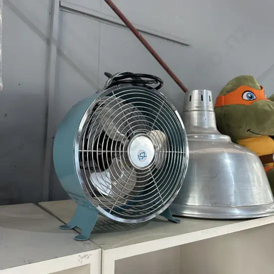 Fan and industrial light shade.