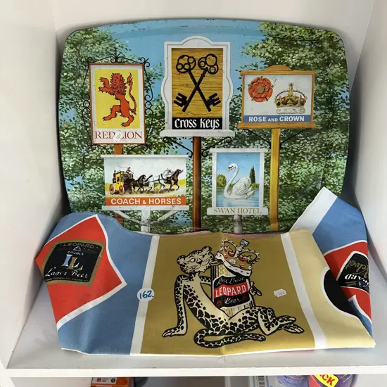 Vintage tray and tea towel.