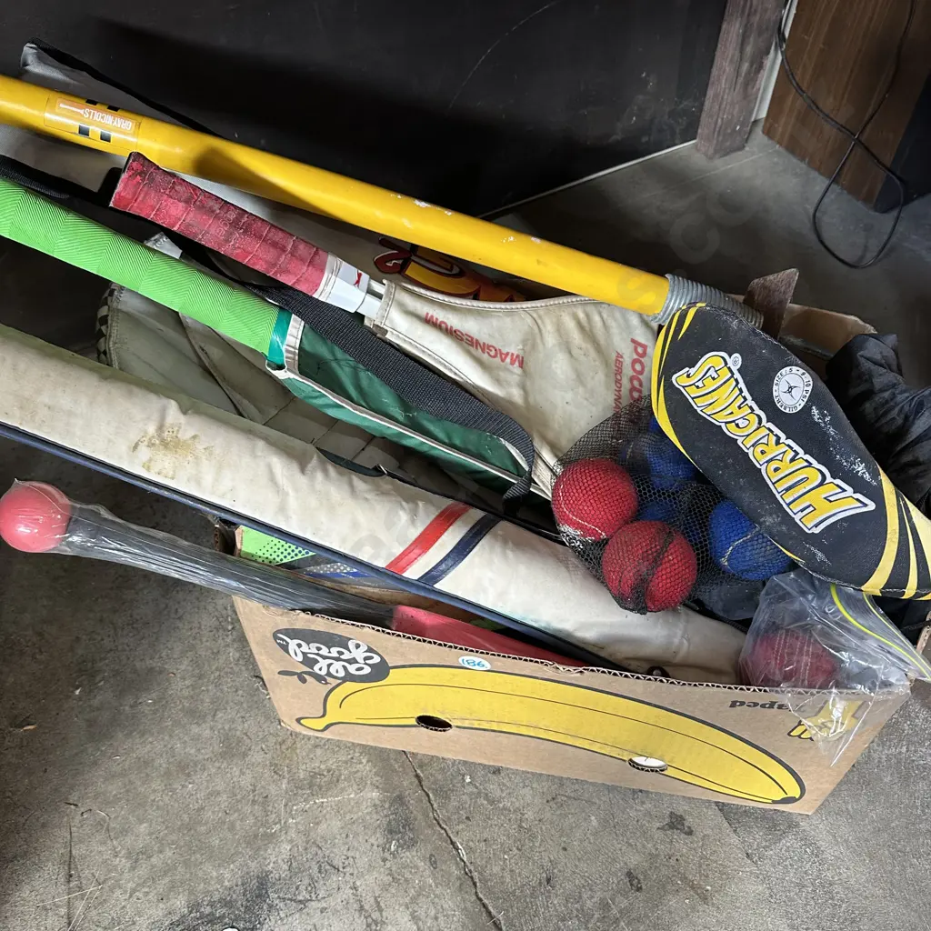 Box full of sporting items. Image 1++