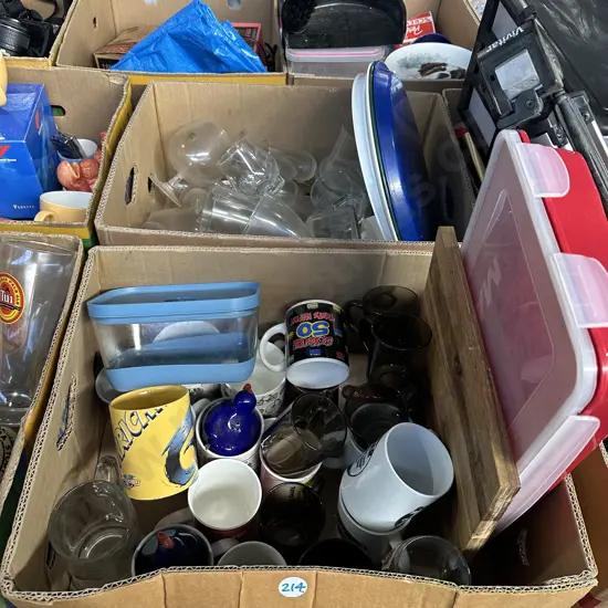 Two boxes Kitchenaid glass storage, cups and glassware etc.