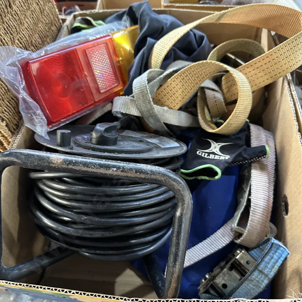 Extension cord reel, tie downs, overalls etc. Image 1++
