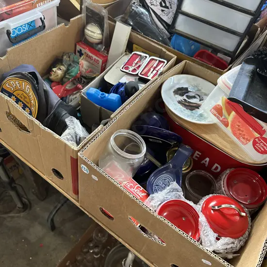 Two boxes assorted items.