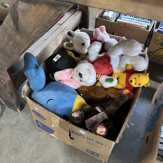Large box of soft toys.