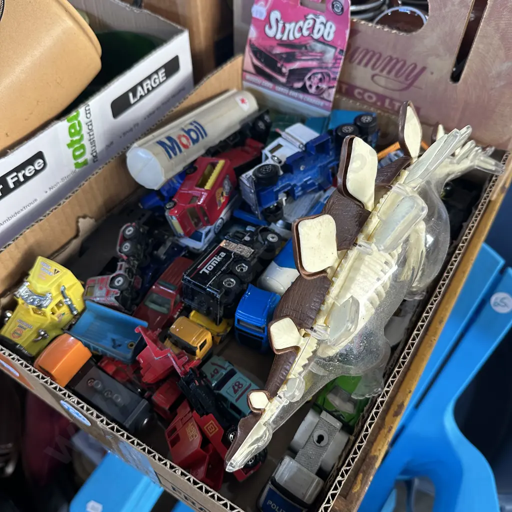 Box of toy cars and trucks etc. Image 1++