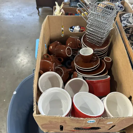 Serving baskets, Italian cups and saucers plus ramekins.