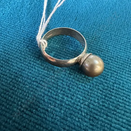 Sterling Silver stamped ring with solitaire Pearl