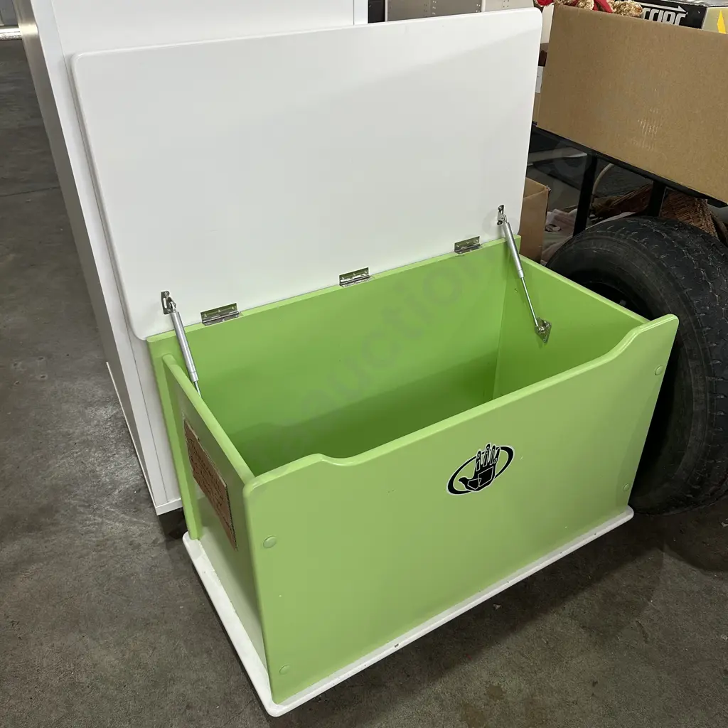 wooden toy box on rollers with numatic lid Image 1++