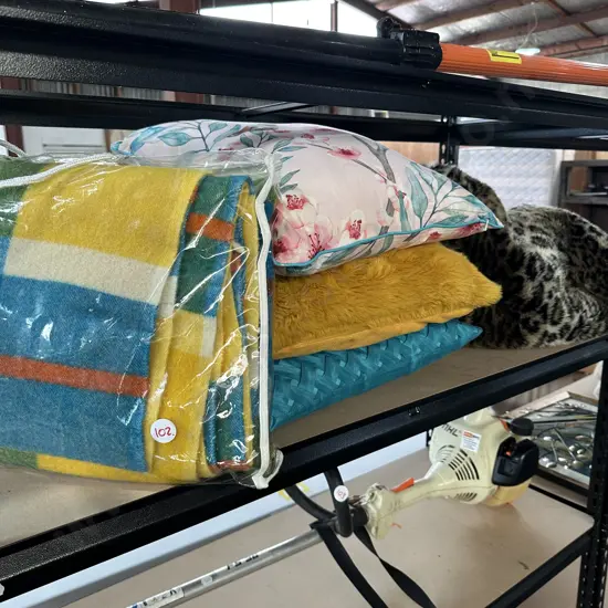 woollen blanket, throw, cushions