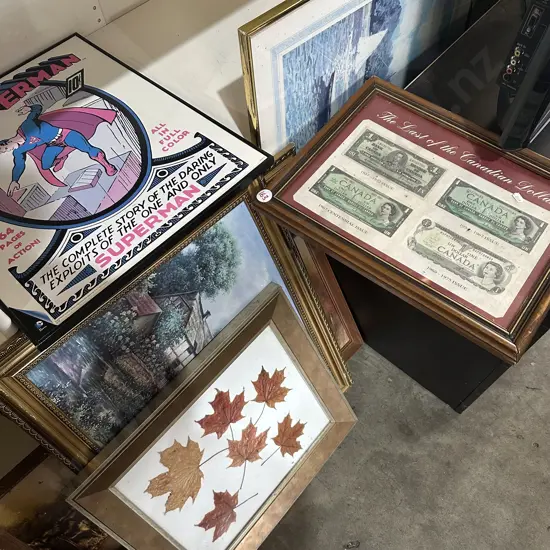 Eight pictures including the last of the Canadian dollars and Superman. (plus hockey stick etc)