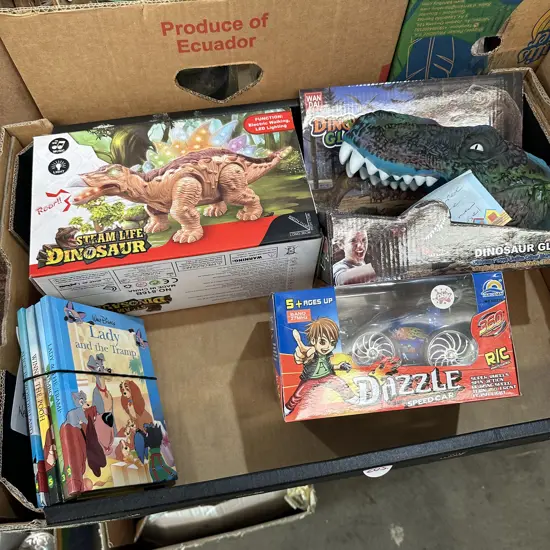 Boxed vintage toys and books.