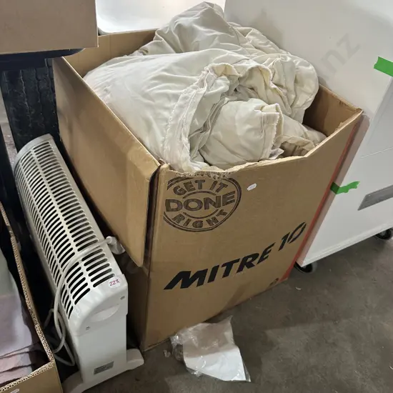 Box lot of duvet and heater etc.