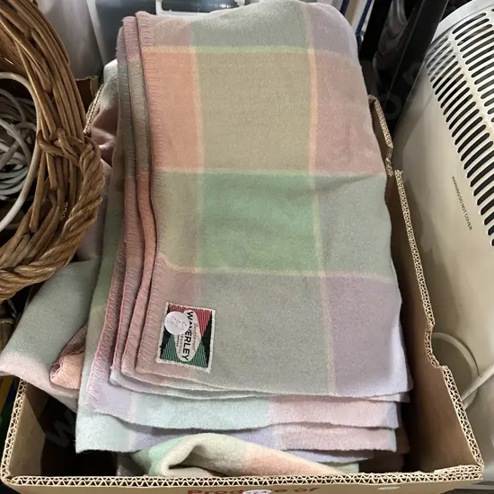 Two vintage Waverley wool blankets etc.