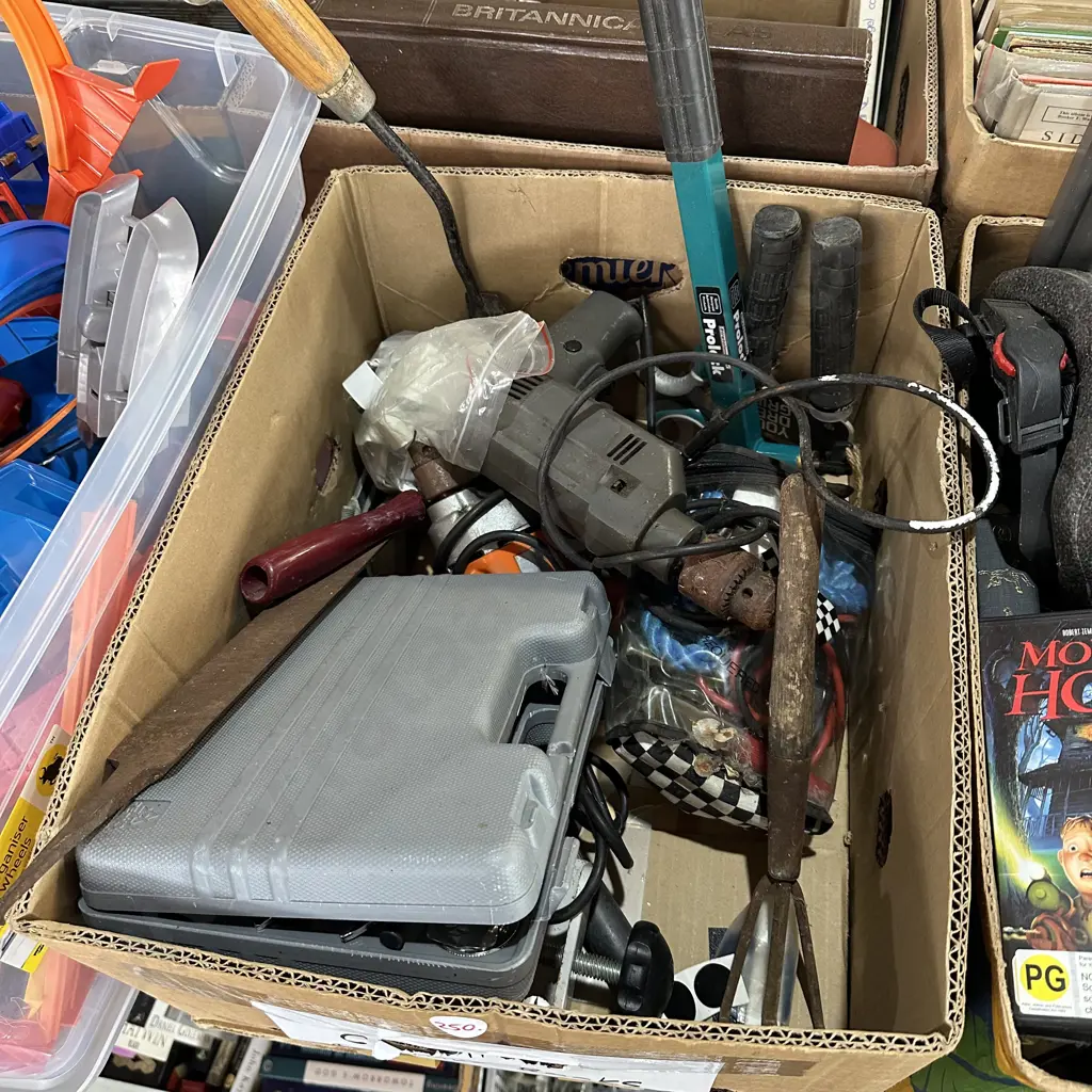 Electric drills, steering wheel lock and jumper leads etc. Image 1++