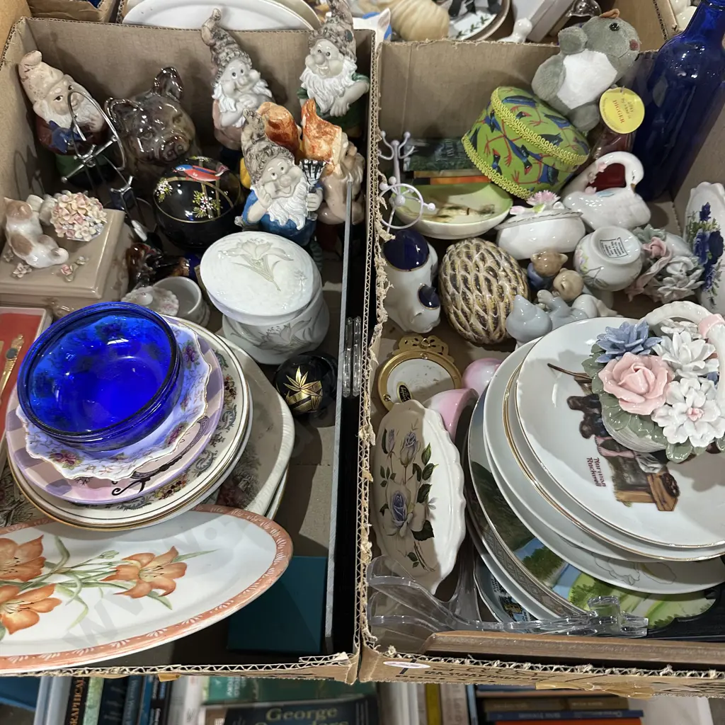 Two boxes of garden gnomes and other ornaments etc. Image 1++