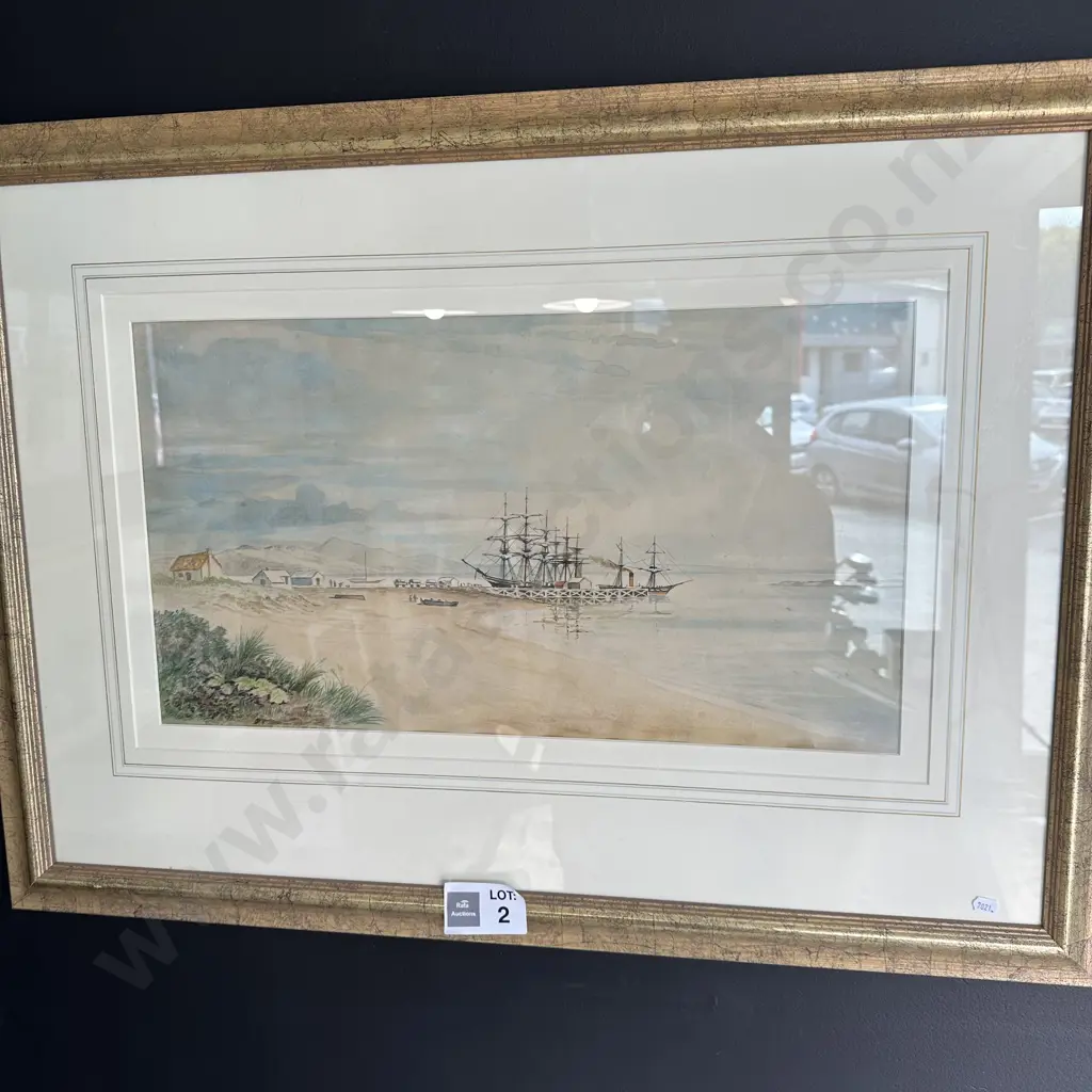 NZ colonial sailing ship watercolour 550x300 signed G.P. Brand....  1870 Image 1++