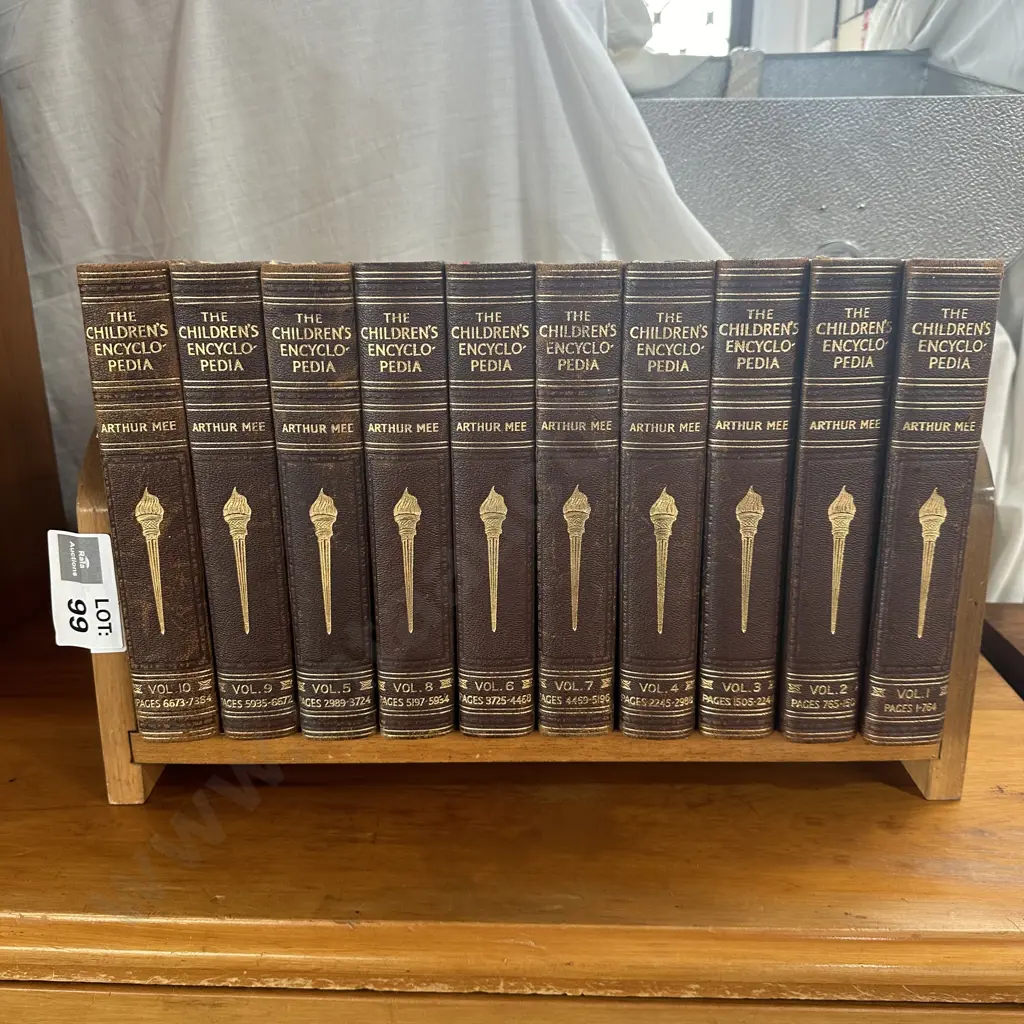 1st edition Leather bound Children's encyclopedia -good condition set of 10 plus stand Image 1++