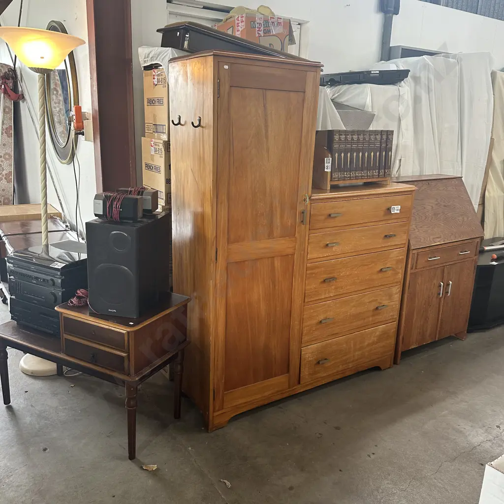Rimu wardrobe/drawers plus writing desk and side table Image 1++