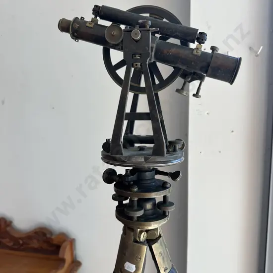 Early boxed Brass theodolite on surveyors wooden Brass tripod