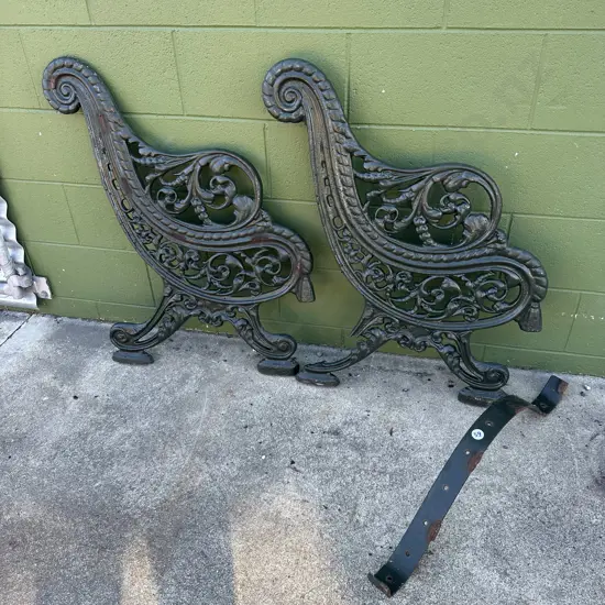 Pr antique cast iron park bench ends (as is)