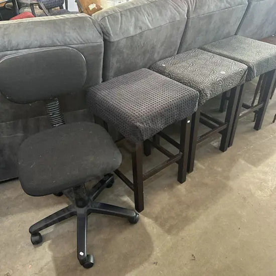 3 bar stools and office chair