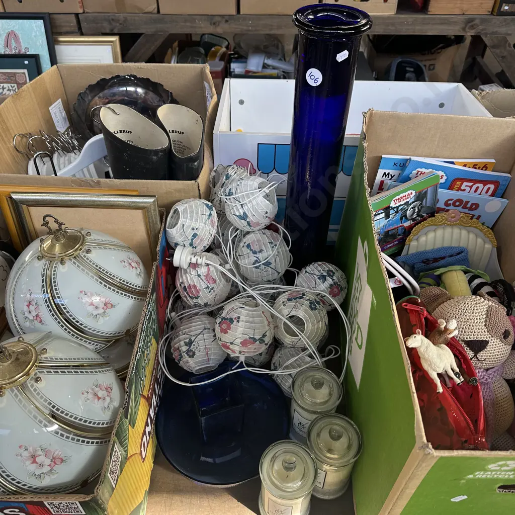 String of lantern lights, candles, tall blue glass vase etc. Image 1++
