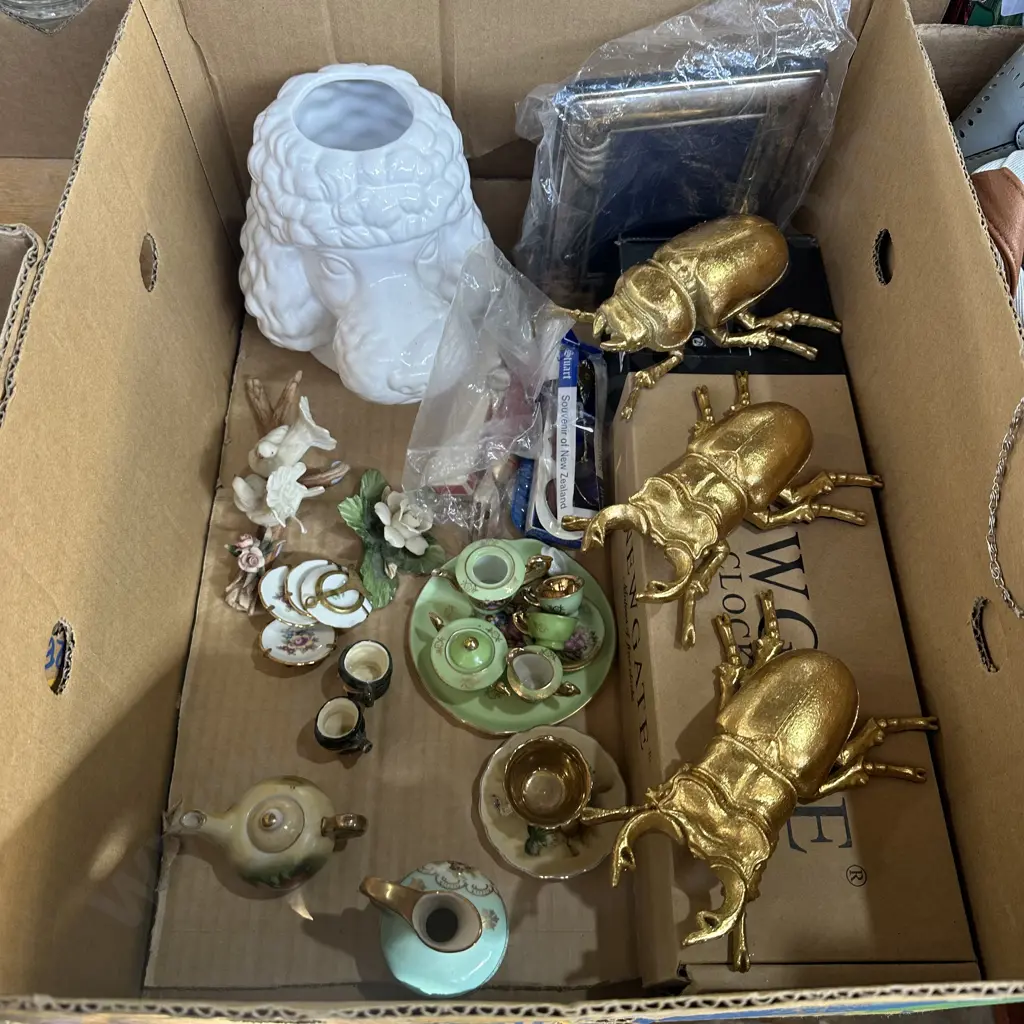 Ceramic Poodle dog head vase, beetle wall art, new postmaster architectural clock etc. Image 1++