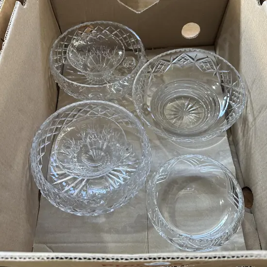 Box of crystal bowls.